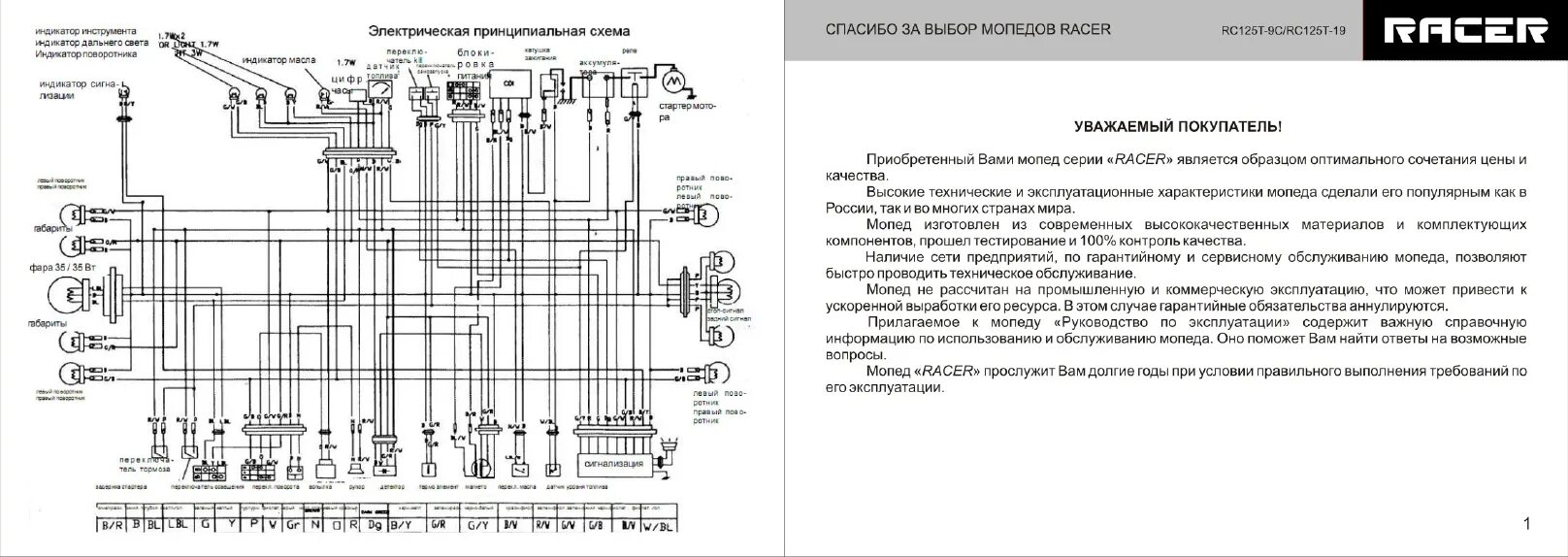 Рейсер пантера схема проводки Страница 2/22 - Руководство пользователя: Мопед RACER RC125T-19 Arrow 125, RC125