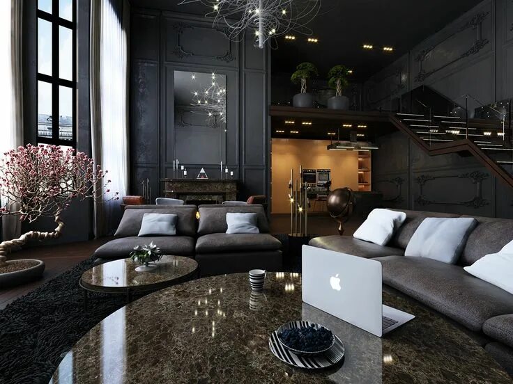 Рейтинг дизайнеров интерьера Black Interior on Behance Black interior design, House interior design living ro