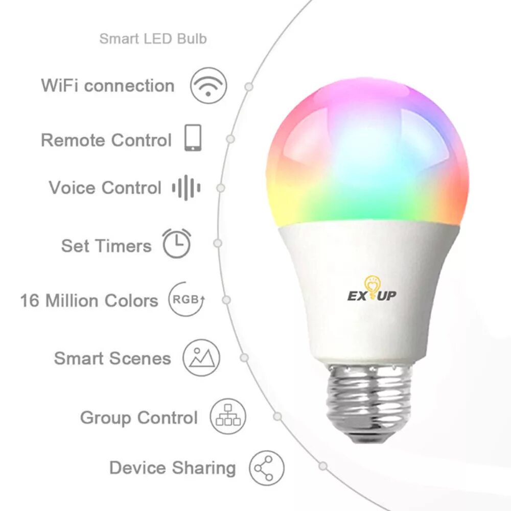 Режим подключения лампочки яндекс 2pcs exup ac100-240 e27 9w e27 rgb+c+w wifi smart bulb home lamp indoor light wo