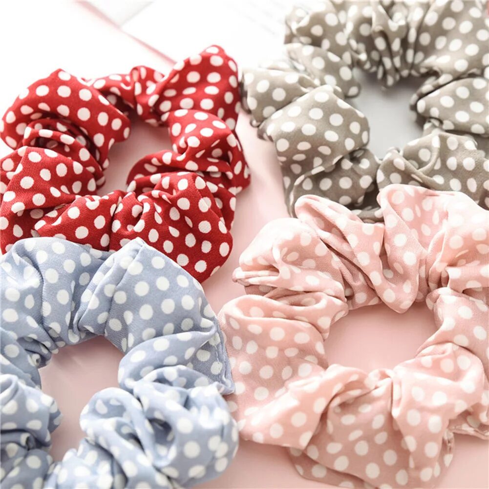 Резинка из ткани своими руками фото 1Pcs Furling Polka Dots Design Chiffon Fabric Scrunchy Ponytail Holder Hair Ties