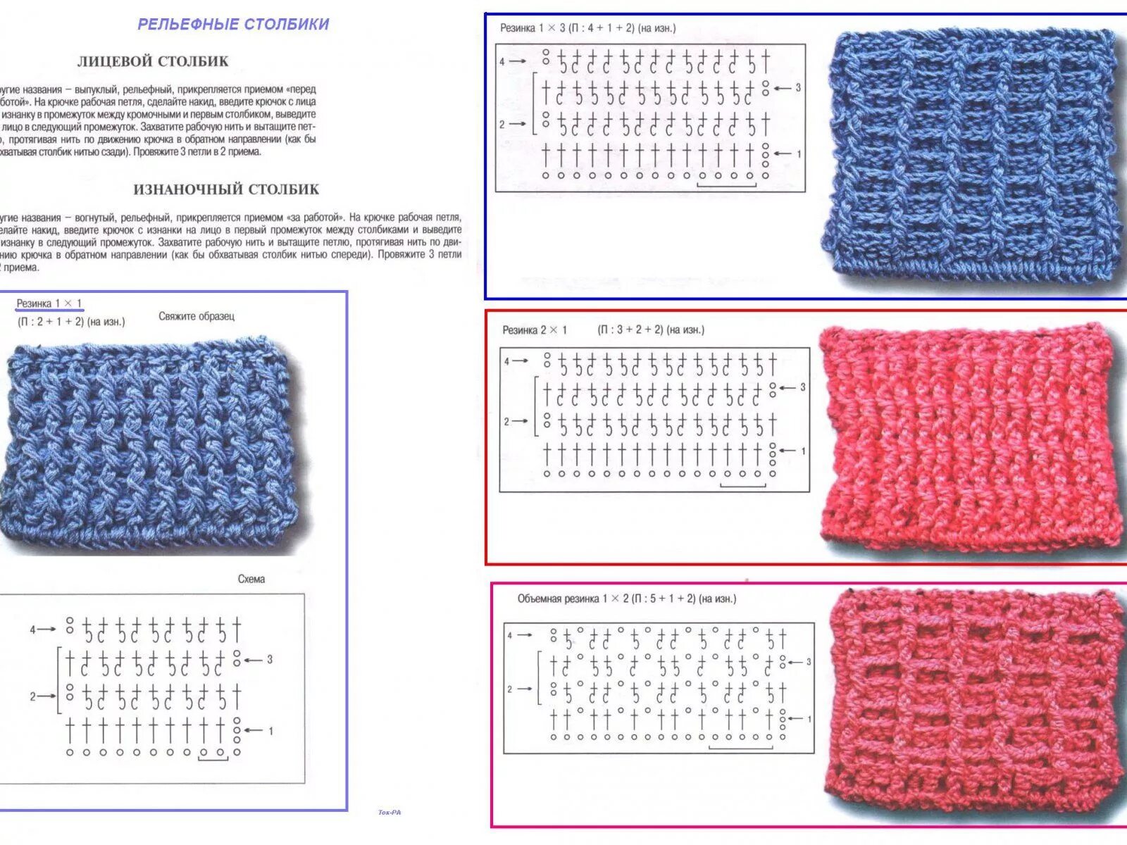 Резинка крючком схема Crochet relief patterns. Pельефные узоры. Relyefli chok to'qish. Crochet diagram