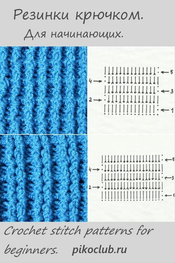 Резинка вязаная крючком схема и описание Резинки крючком Плотные Узоры Крючком. Модели стежков, Узоры, Вязание крючком дл