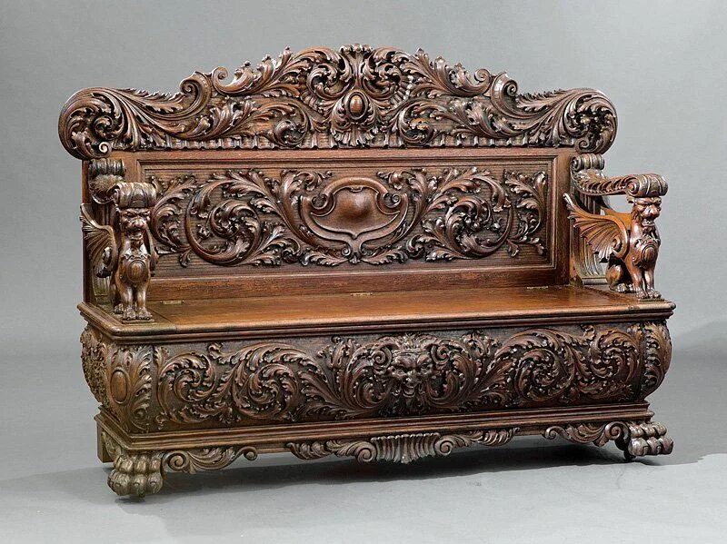 Резная мебель фото Carved Oak Hall Seat, prob. Horner in 2019 Real wood furniture, Carving, Victori