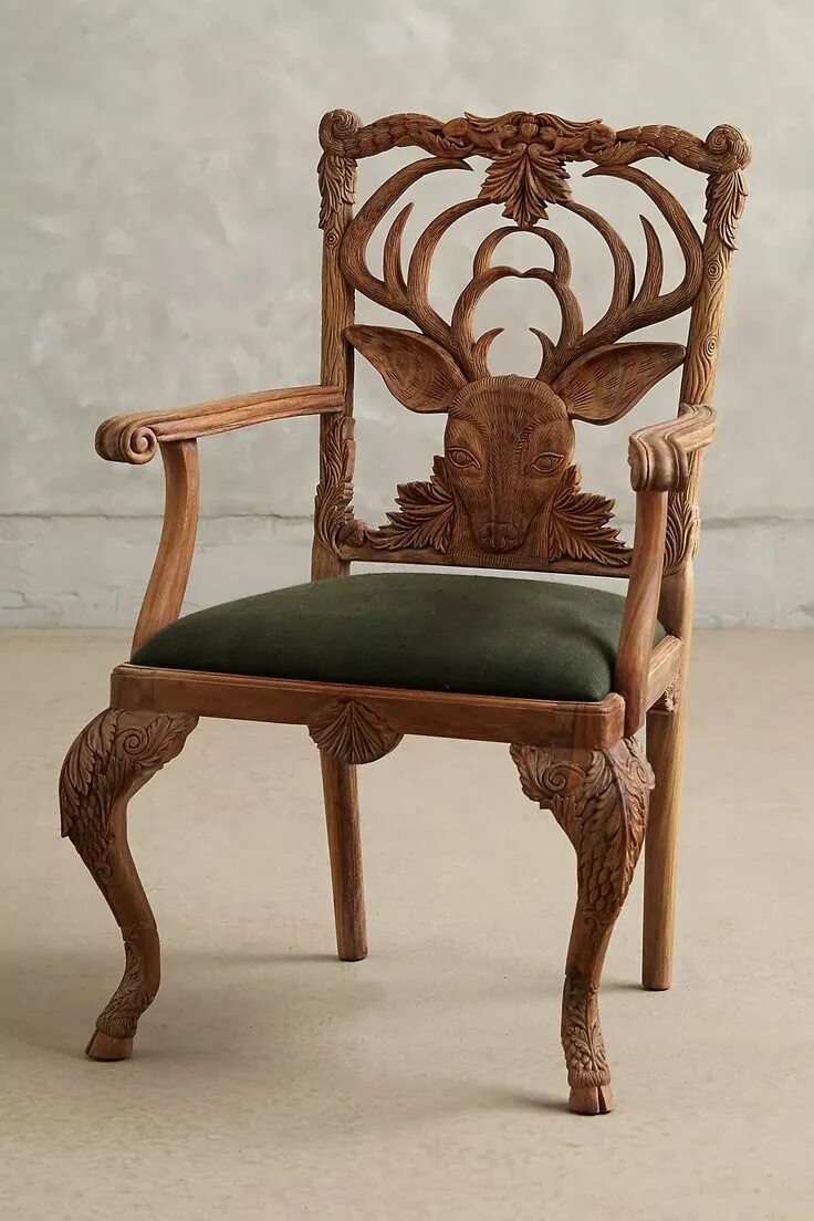 Резные стулья из дерева эксклюзивные работы фото Handcarved Menagerie Deer Armchair Mobilier génial, Finition de meubles, Mobilie