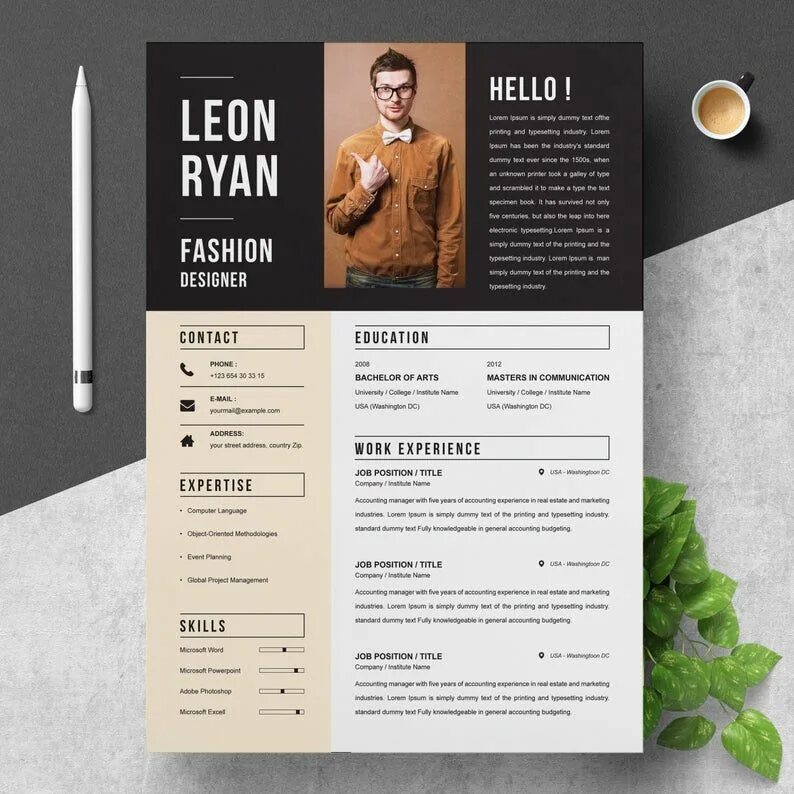 Резюме дизайнера интерьера Bold Resume Template for Fashion Designer Instant Download - Etsy Resume design,