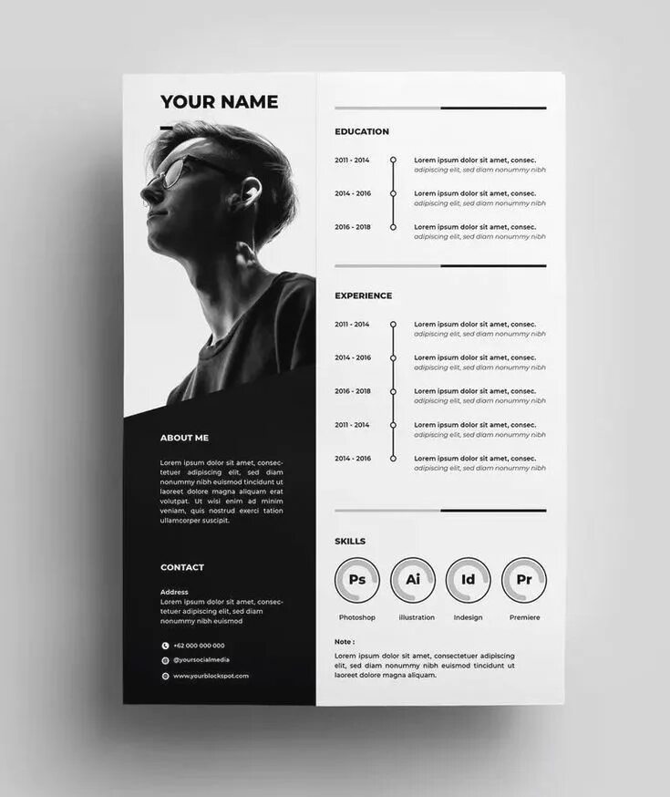 Резюме дизайнера интерьера Resume Template with Headshot Photo + Cover Letter, 1 Page Word Resume Design, D