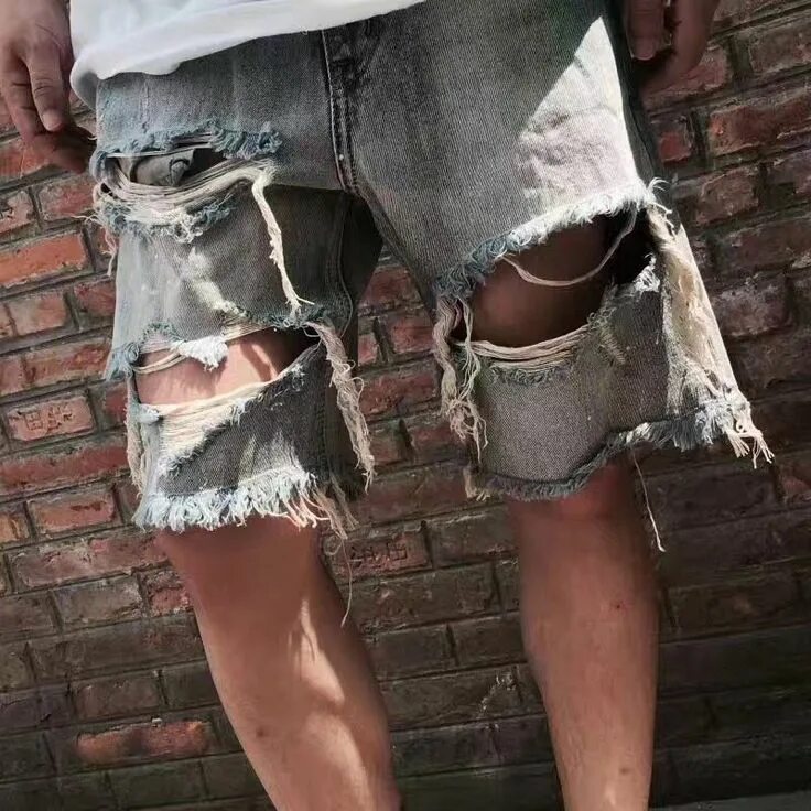 Рваная мода фото Top hiphop men's frazzle jeans Shorts fashion designer distressed Hole jeans Sho