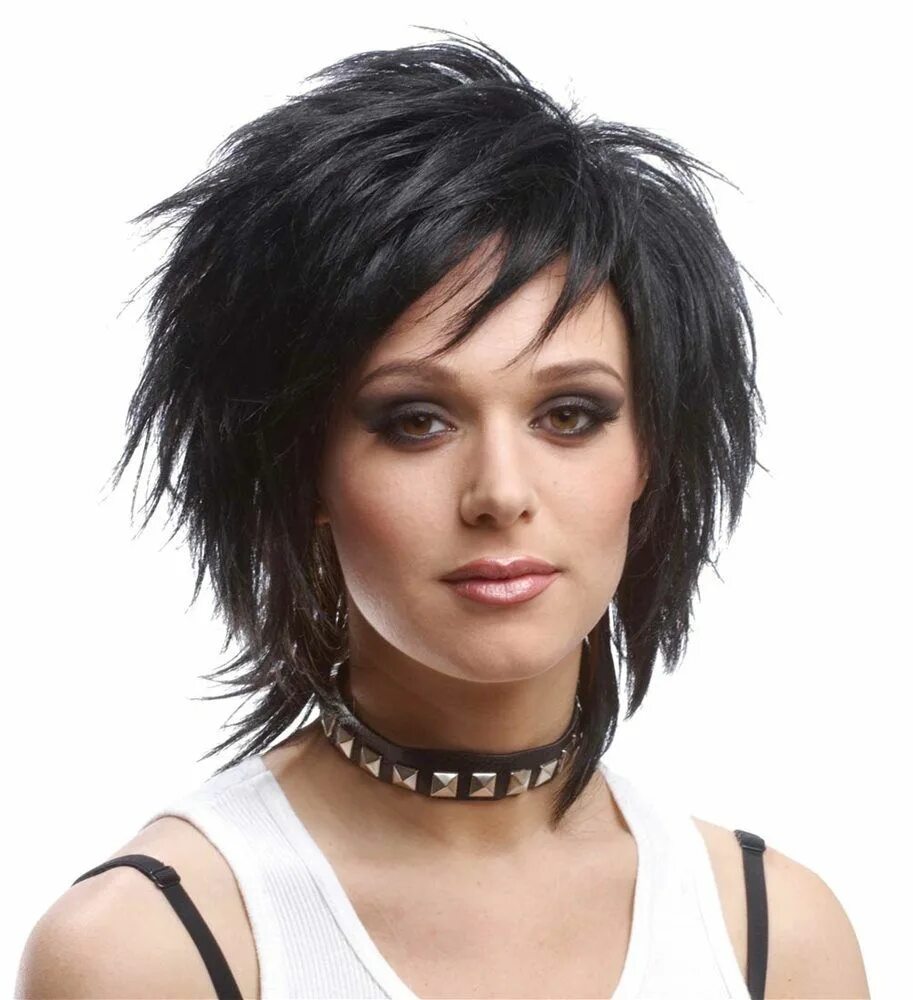 Рваная на средние волосы фото 80s Unisex Black Wig Medium hair styles, Rocker hair, Hair cuts