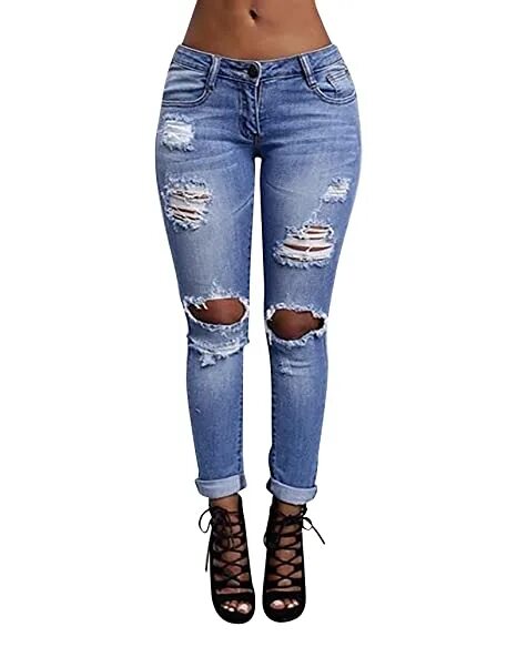 Рваные джинсы фото женские Shaoyao Vaqueros Rotos Mujer Tallas Grandes Pantalones Acampanados Largos Skinny